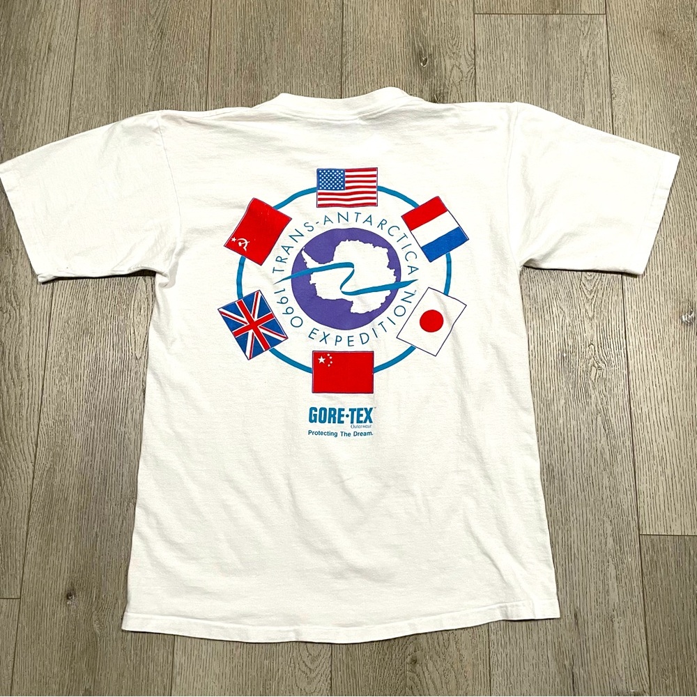 Vintage 1990 trans Antarctica goretex white shirt men’s XL gore-tek north face